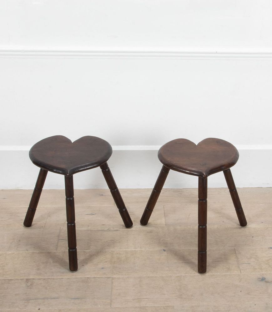 Pair of French Mid 20th Century Heart Tripod Stools ST1539407