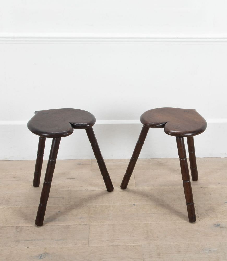 Pair of French Mid 20th Century Heart Tripod Stools ST1539407