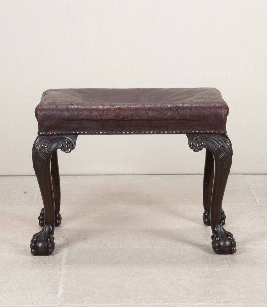 Late 19th Century English Mahogany Stool with Leather Seat ST6243310