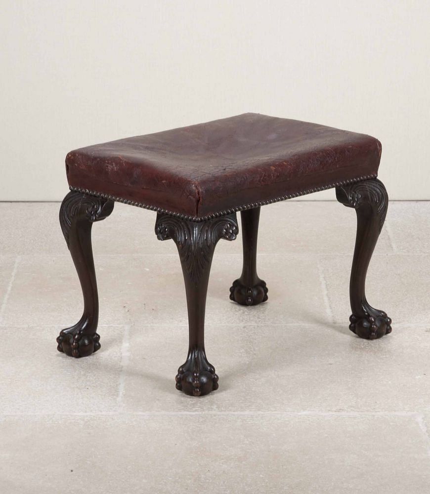 Late 19th Century English Mahogany Stool with Leather Seat ST6243310