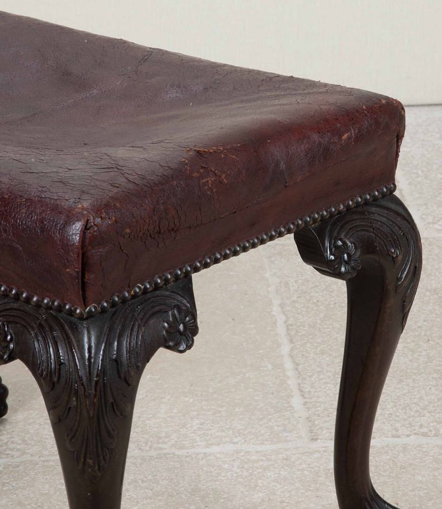 Late 19th Century English Mahogany Stool with Leather Seat ST6243310