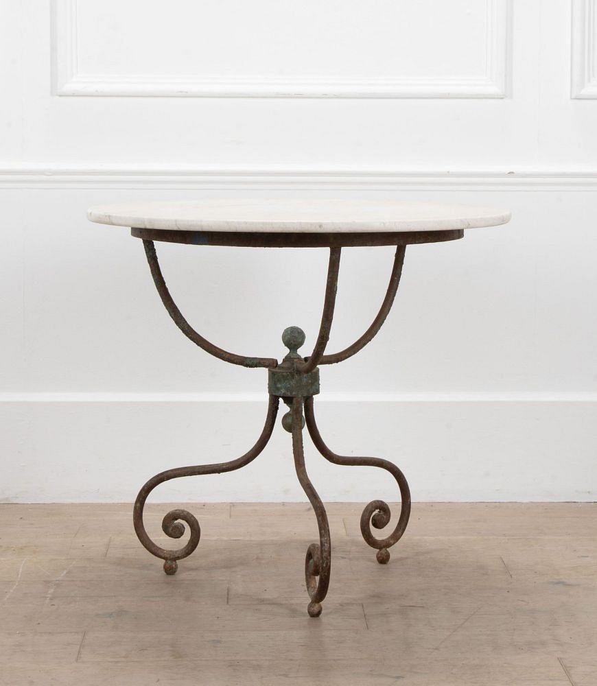 French 19th Century Marble Top Iron Gueridon Table TA1539413