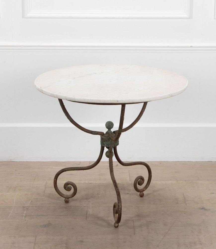 French 19th Century Marble Top Iron Gueridon Table TA1539413
