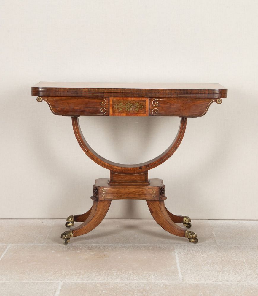 English Regency Brass Inlaid Card Table TA2542775