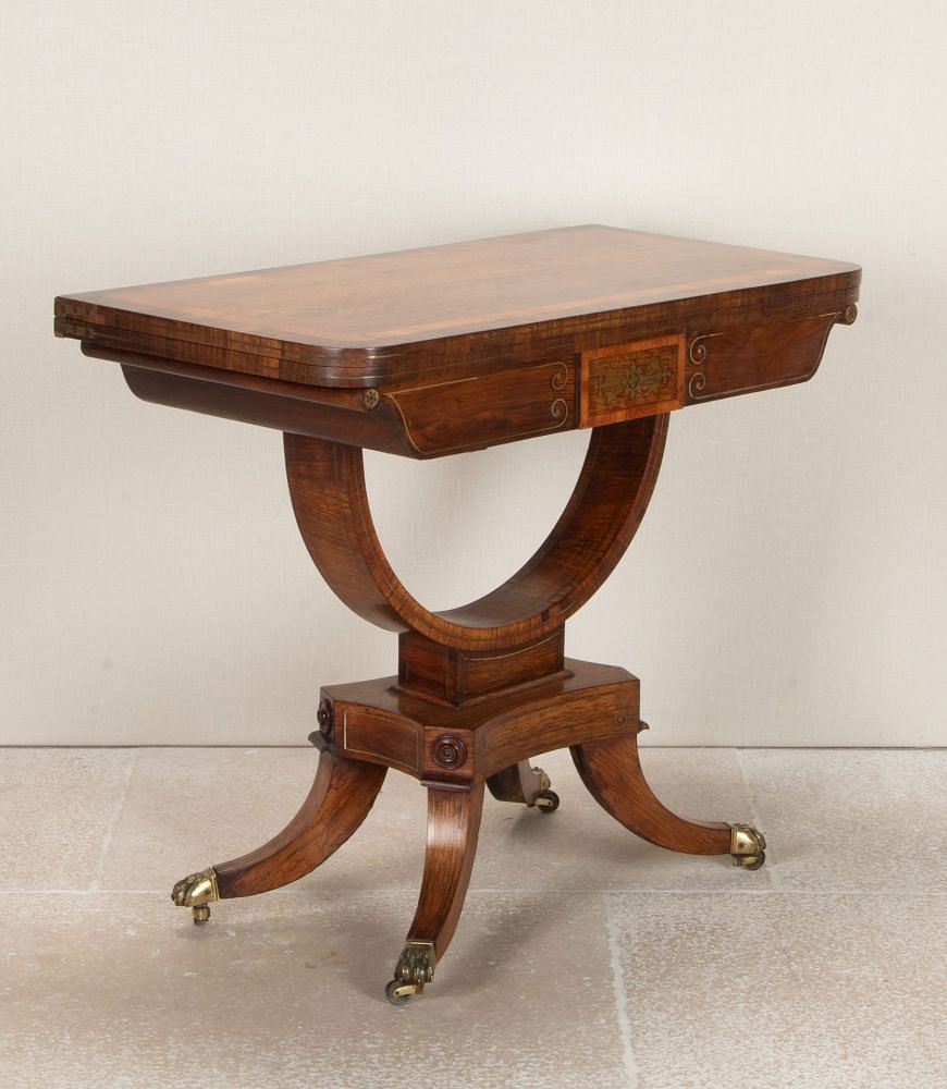 English Regency Brass Inlaid Card Table TA2542775