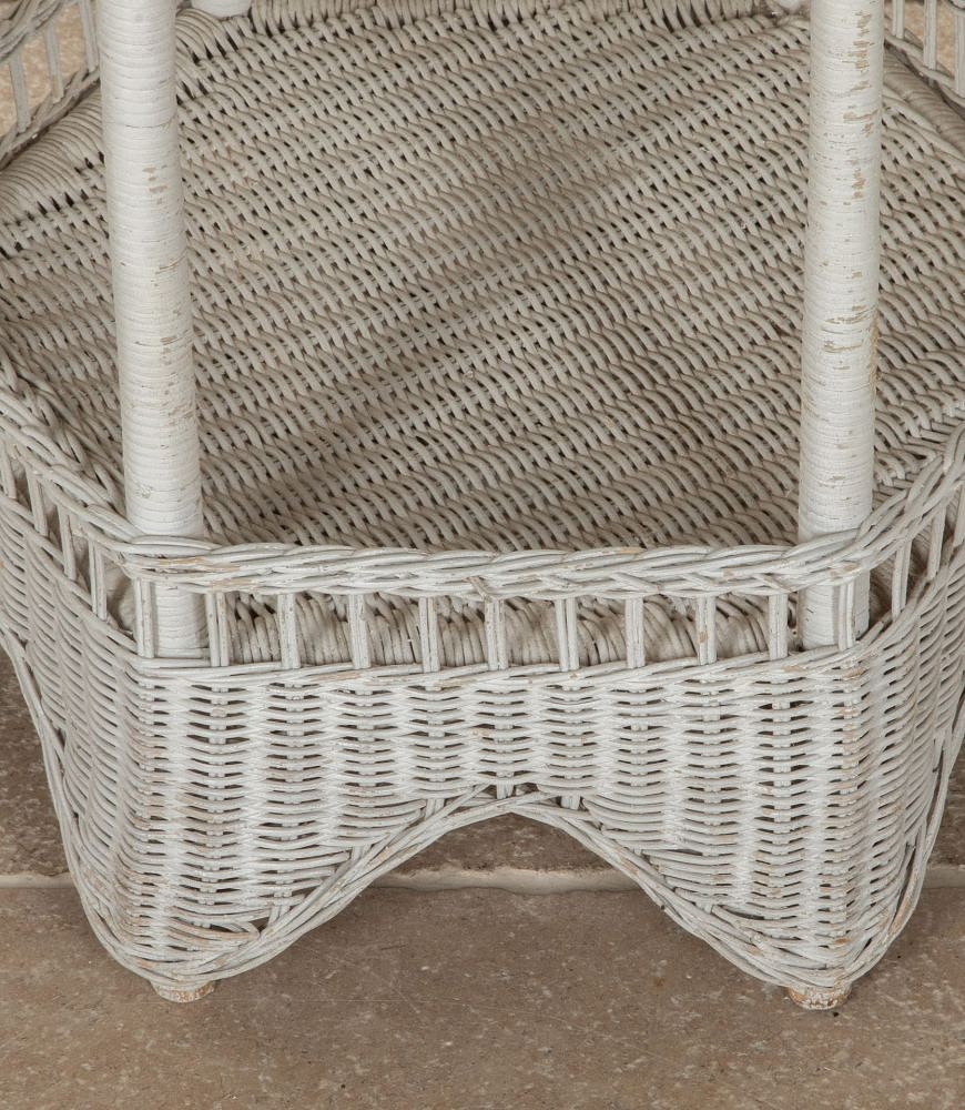 20th Century French White Painted Circular Rattan Two Tier Table TA2942994