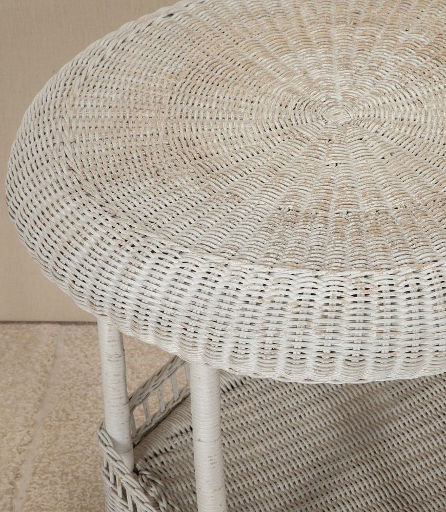 20th Century French White Painted Circular Rattan Two Tier Table TA2942994