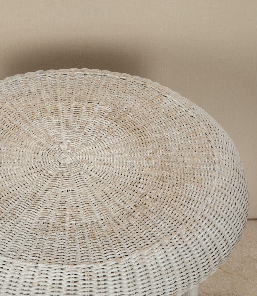 20th Century French White Painted Circular Rattan Two Tier Table TA2942994