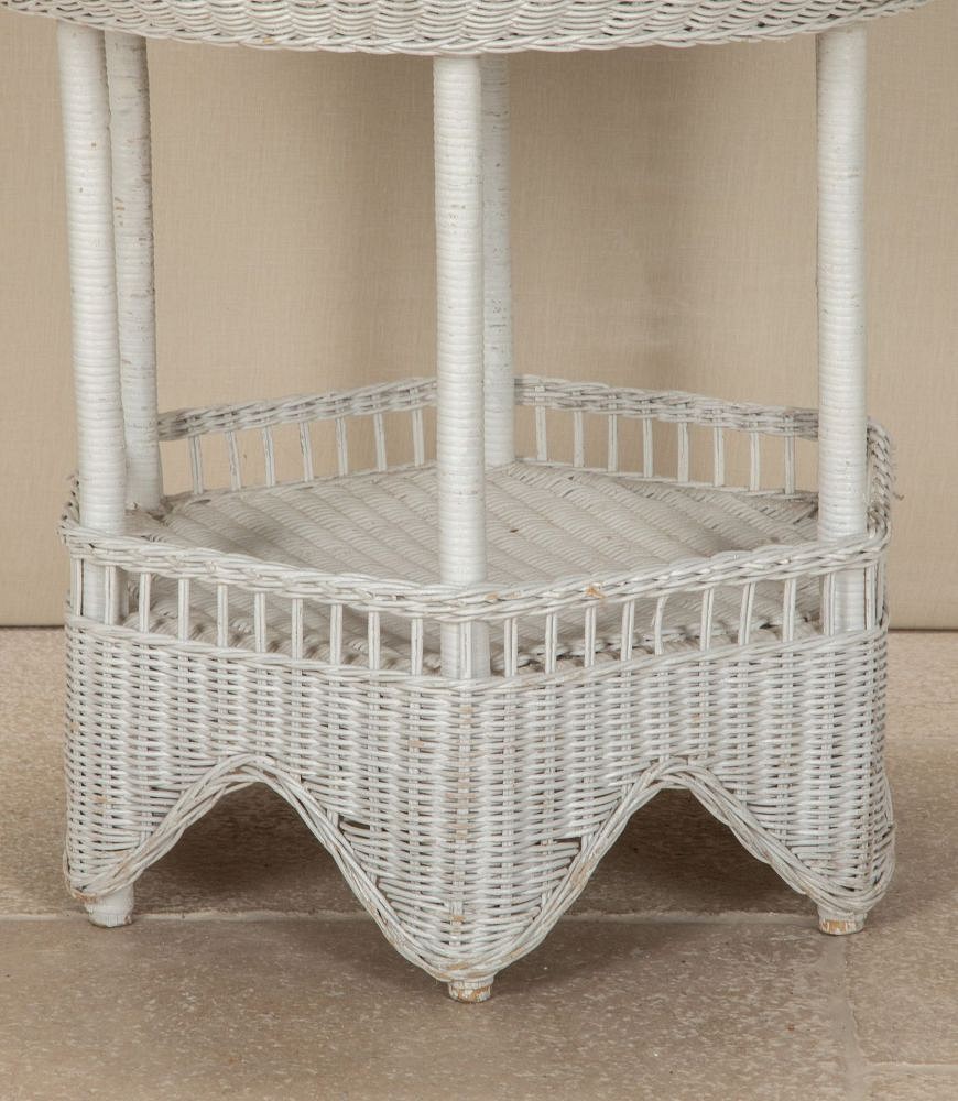 20th Century French White Painted Circular Rattan Two Tier Table TA2942994