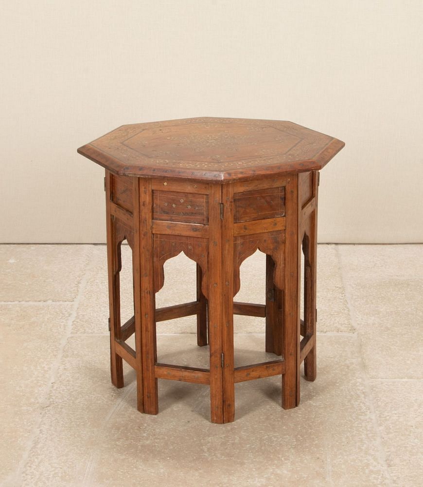 20th Century Anglo-Indian Teak and Brass Octagonal Hoshiarpur Table TC7043103