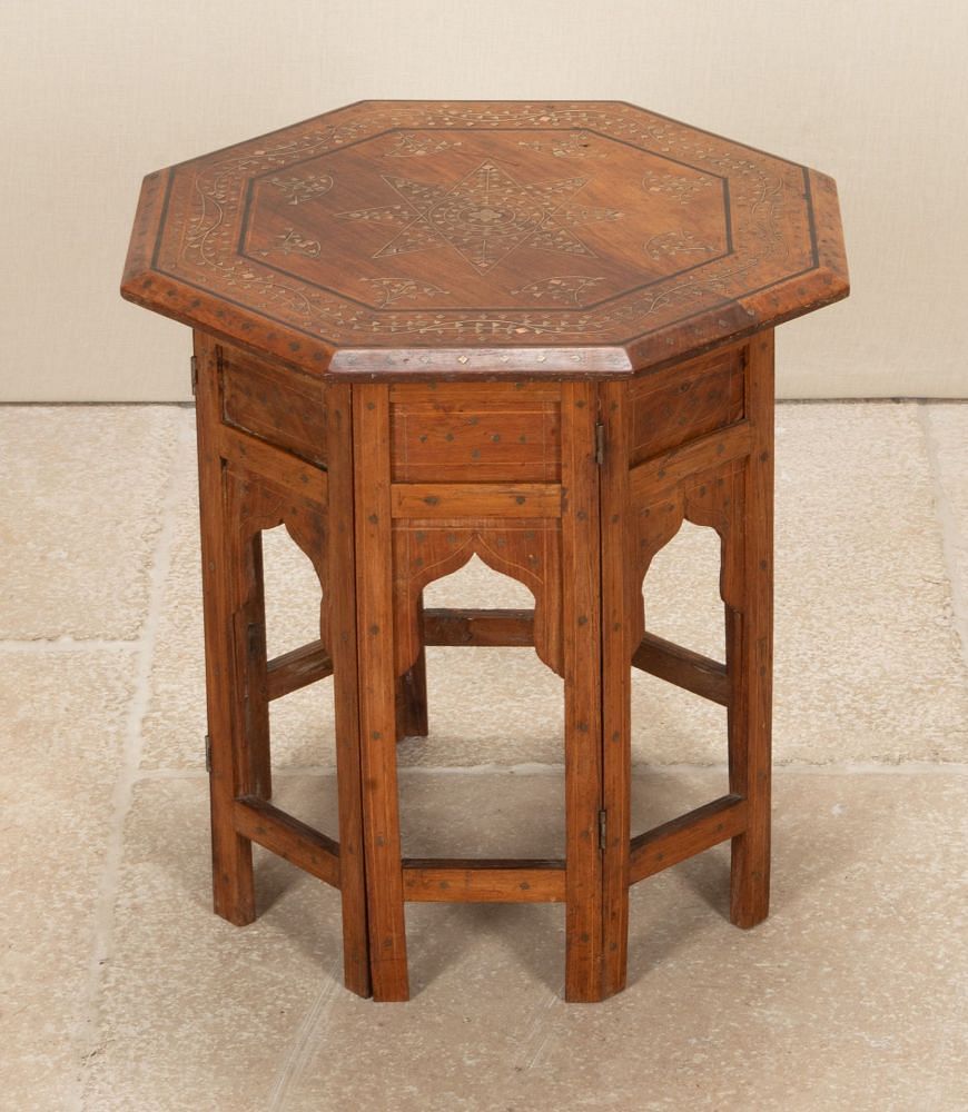20th Century Anglo-Indian Teak and Brass Octagonal Hoshiarpur Table TC7043103