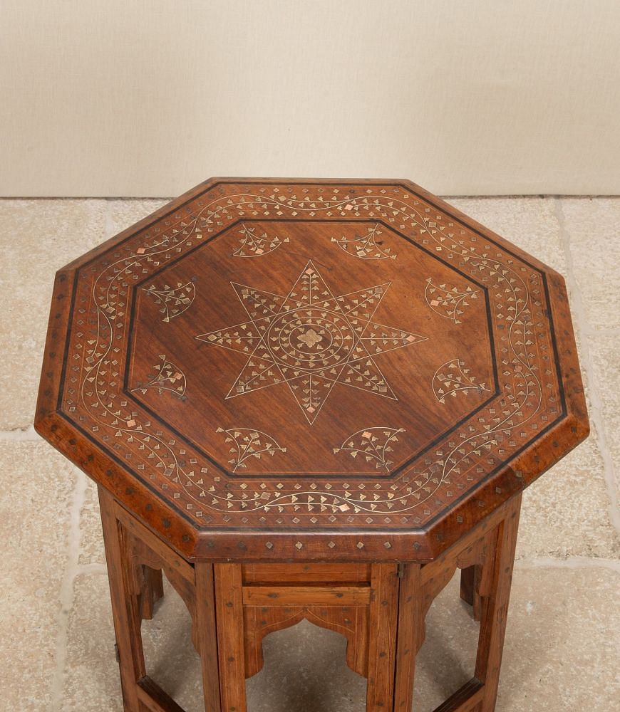 20th Century Anglo-Indian Teak and Brass Octagonal Hoshiarpur Table TC7043103