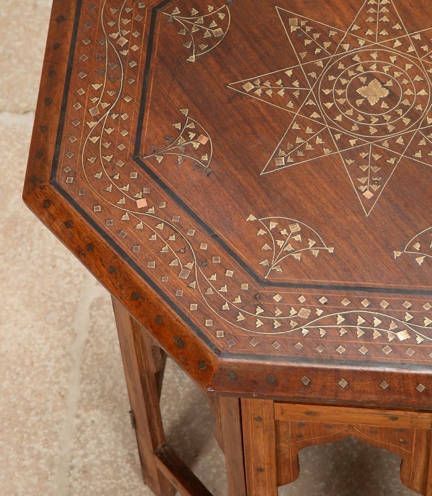 20th Century Anglo-Indian Teak and Brass Octagonal Hoshiarpur Table TC7043103