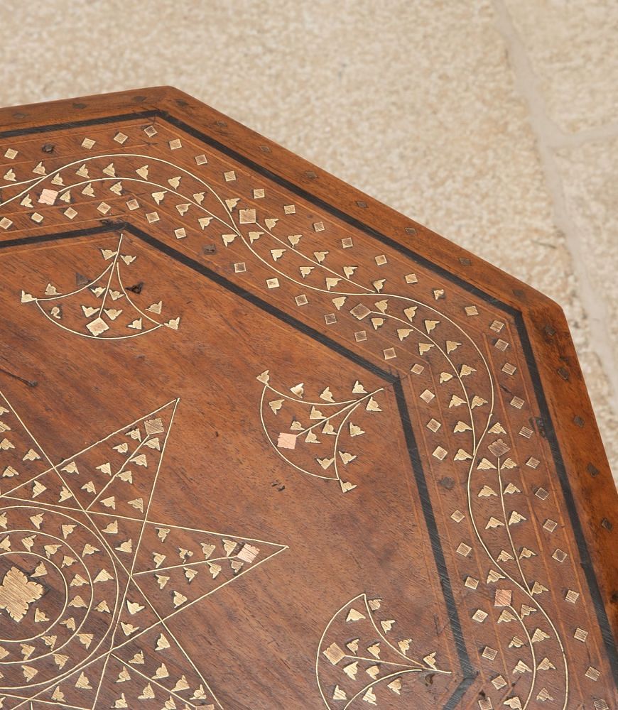 20th Century Anglo-Indian Teak and Brass Octagonal Hoshiarpur Table TC7043103