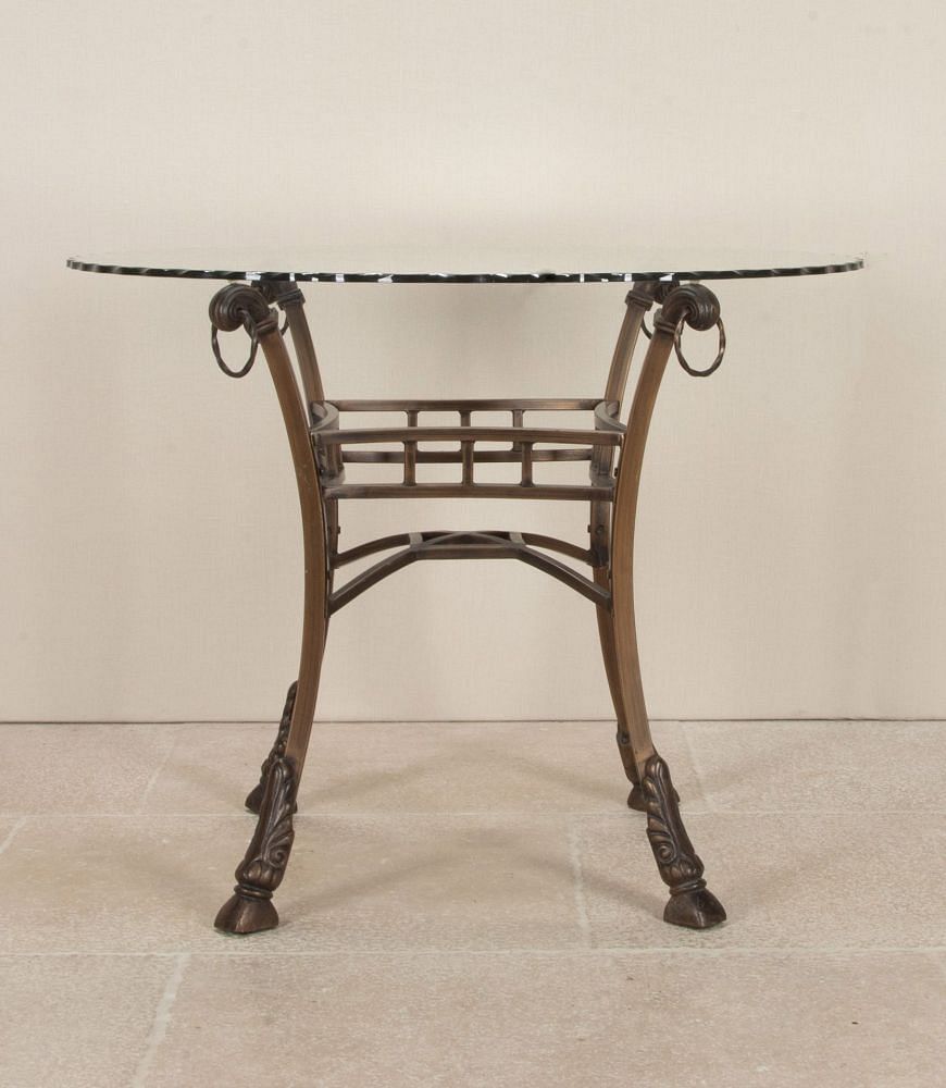 Mid-Century English Iron Dining Table with Scalloped Glass Top TD0743314