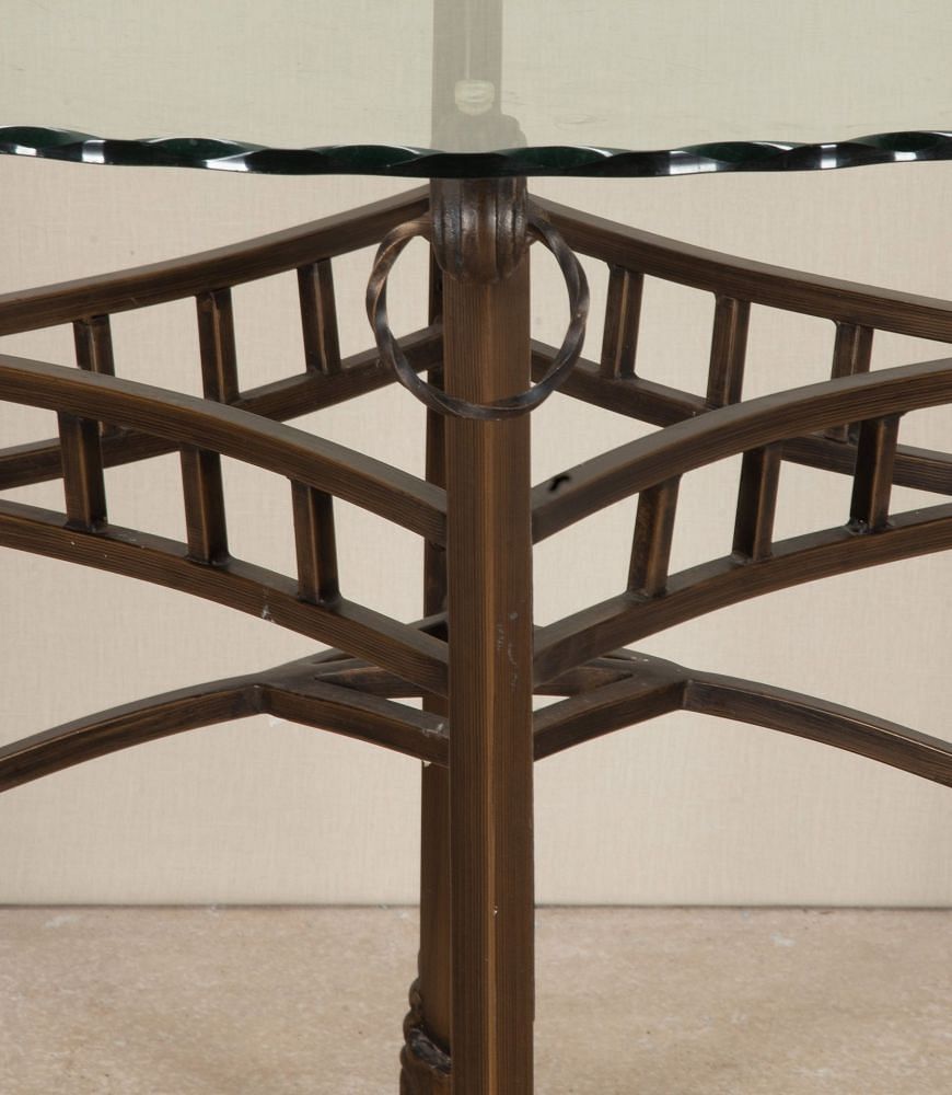 Mid-Century English Iron Dining Table with Scalloped Glass Top TD0743314