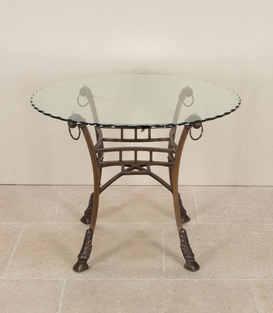Mid-Century English Iron Dining Table with Scalloped Glass Top TD0743314
