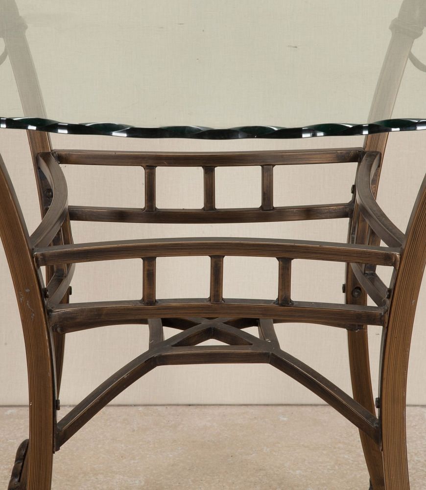 Mid-Century English Iron Dining Table with Scalloped Glass Top TD0743314