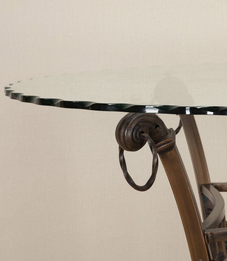 Mid-Century English Iron Dining Table with Scalloped Glass Top TD0743314