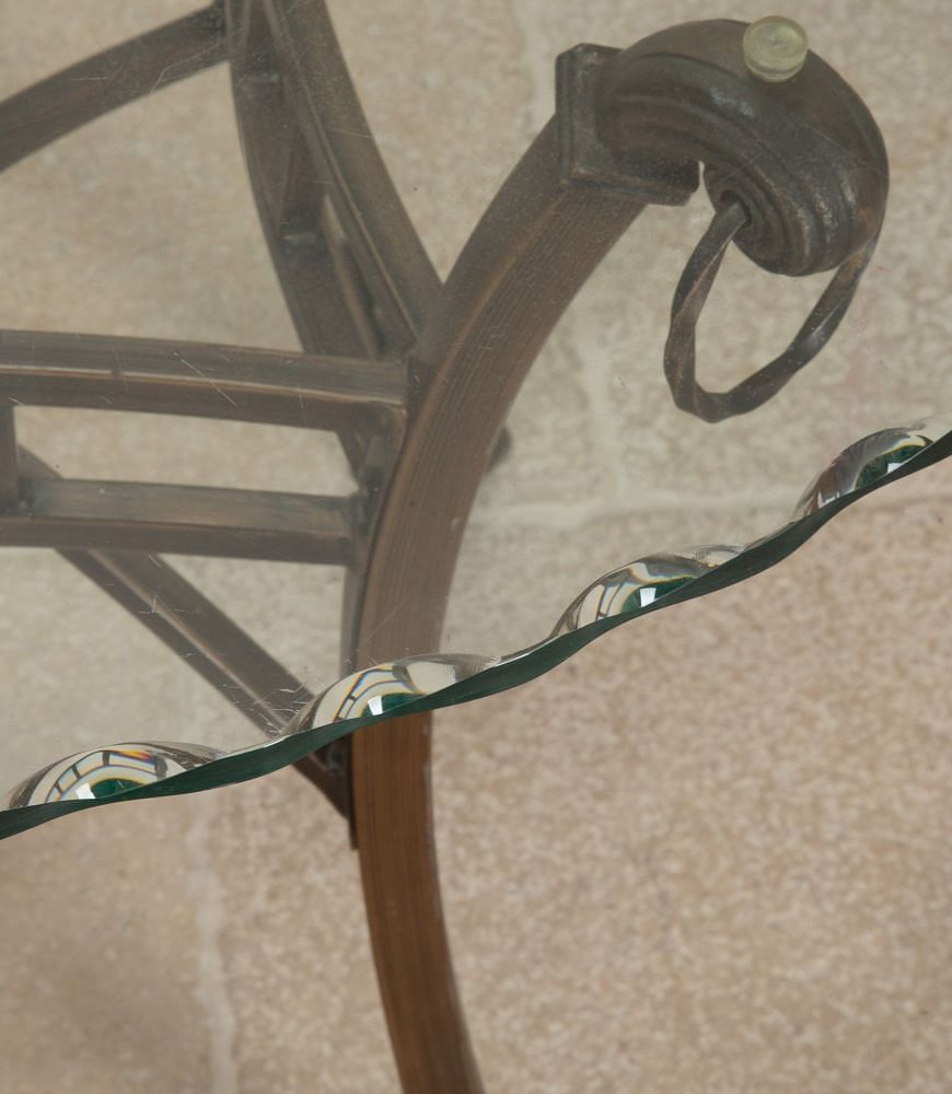Mid-Century English Iron Dining Table with Scalloped Glass Top TD0743314