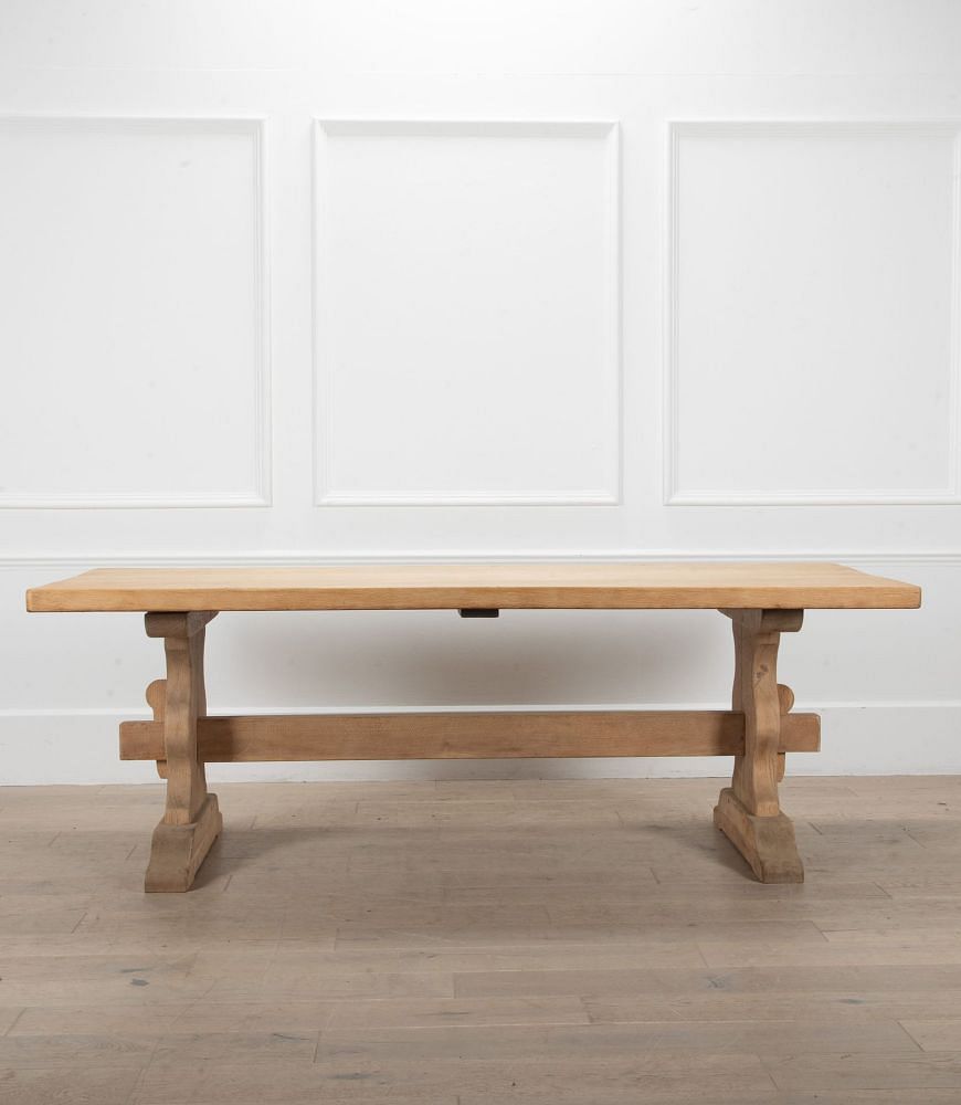 Large 20th Century French Bleached Oak Farmhouse Trestle Table TD3439250