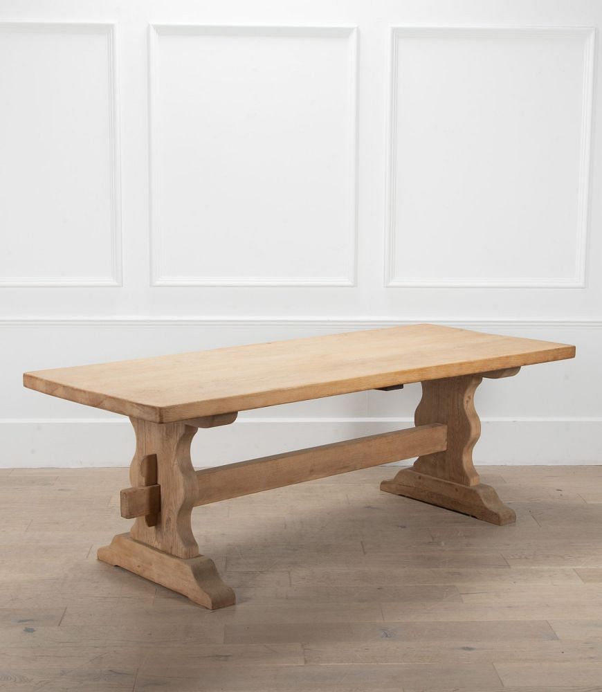 Large 20th Century French Bleached Oak Farmhouse Trestle Table TD3439250