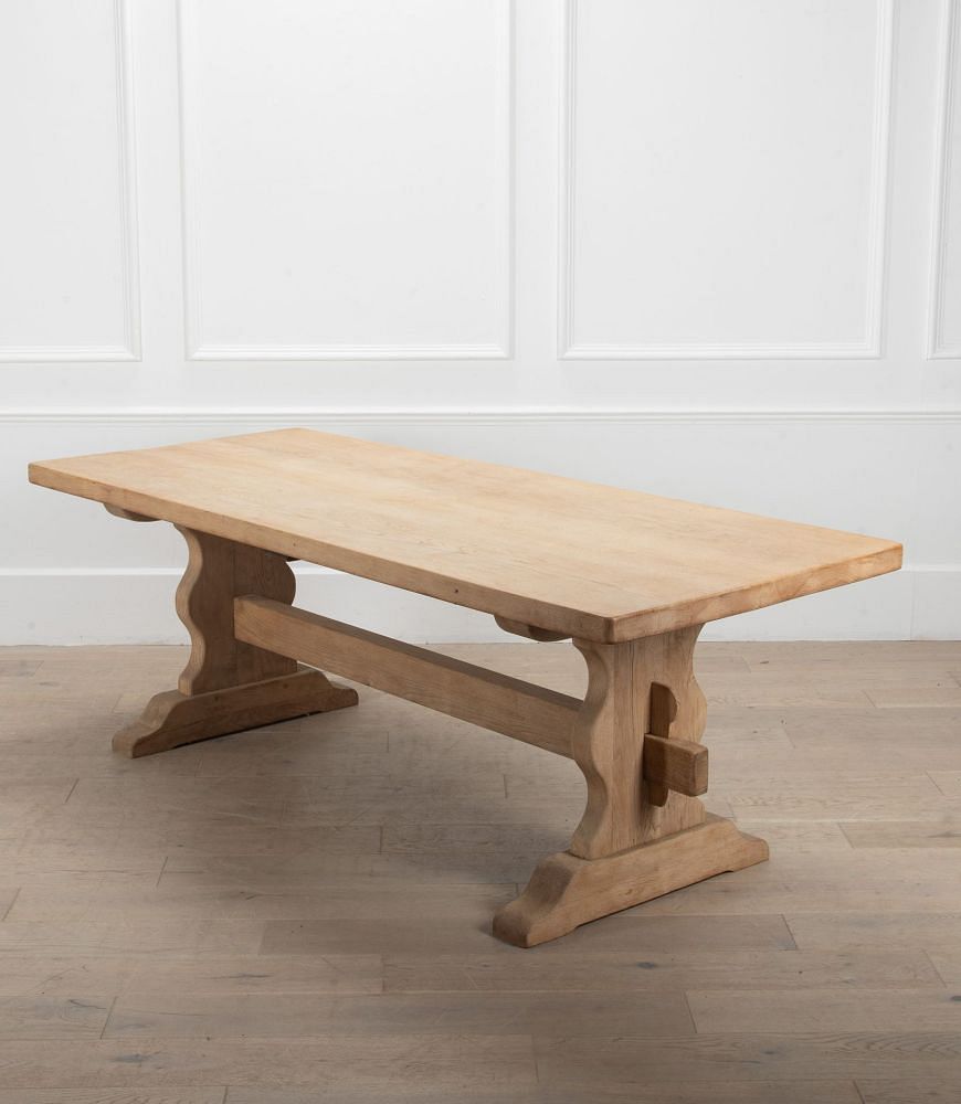 Large 20th Century French Bleached Oak Farmhouse Trestle Table TD3439250