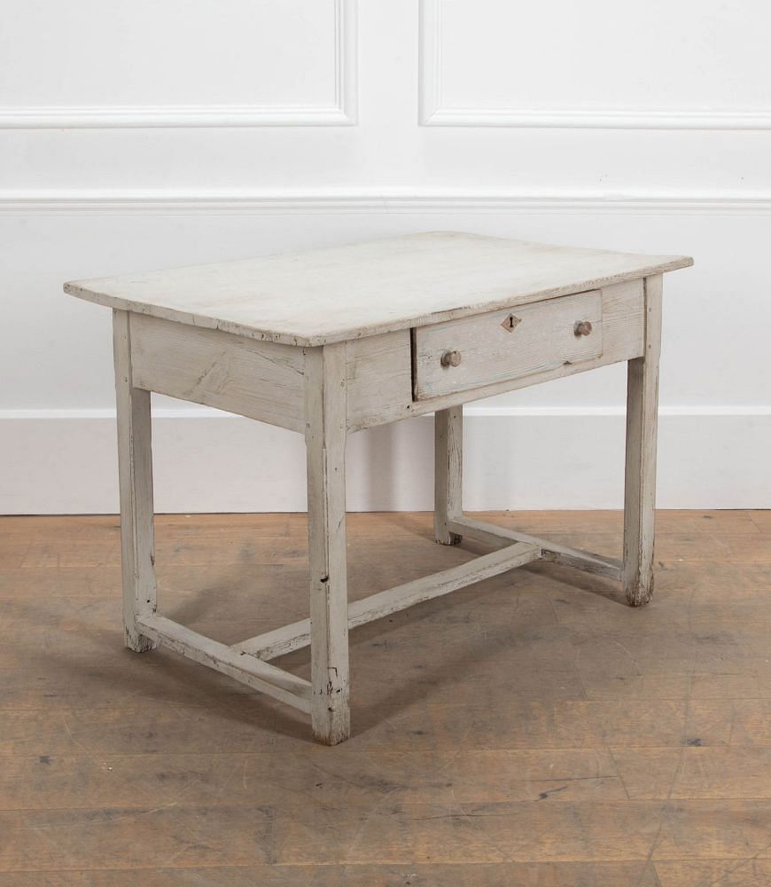 19th Century French Provincial Farmhouse Painted Pine Kitchen Table TS5641509