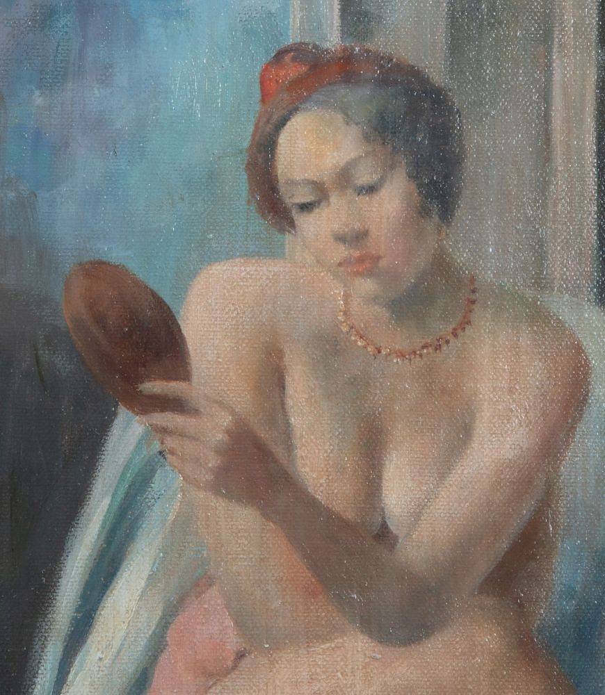 20th Century Art Nouveau Original Semi Nude Oil Painting WD0739230