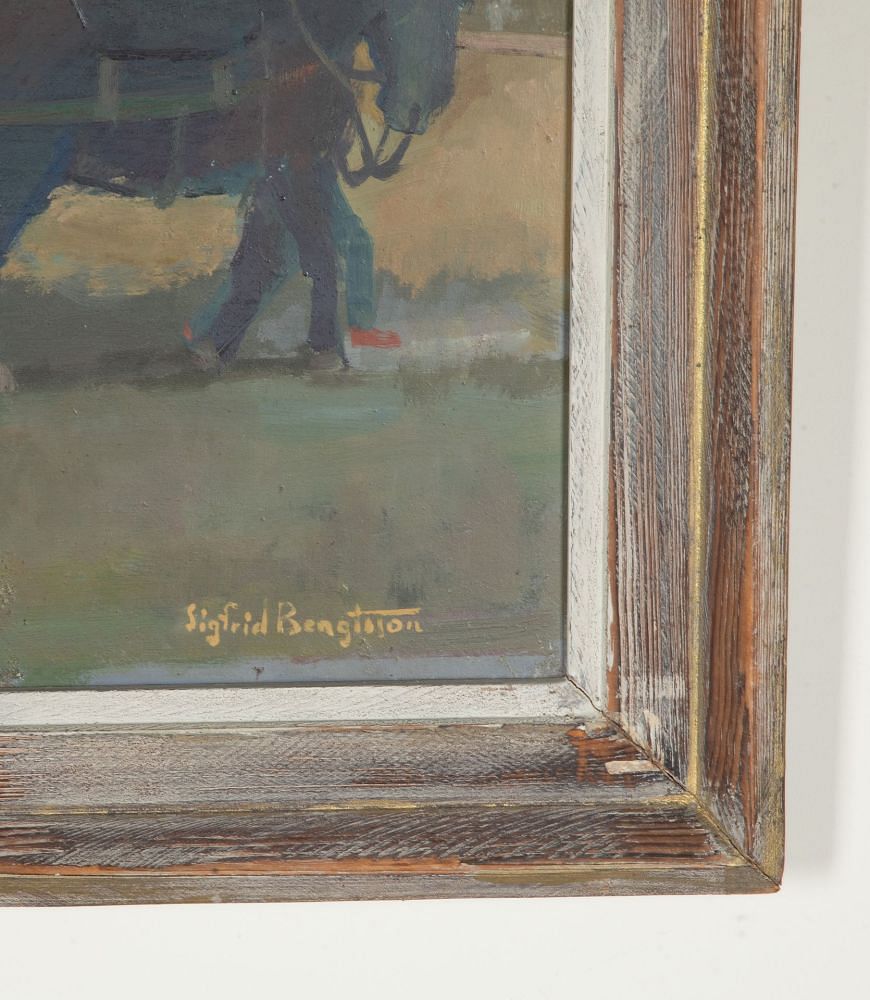 Mid-Century Swedish Original Oil on Board Painting 'Horse and Buggy' WD1243044