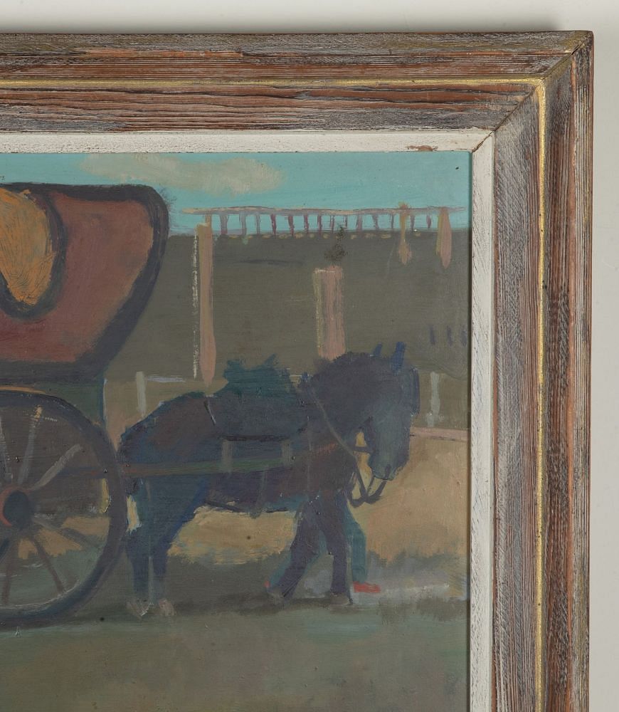 Mid-Century Swedish Original Oil on Board Painting 'Horse and Buggy' WD1243044