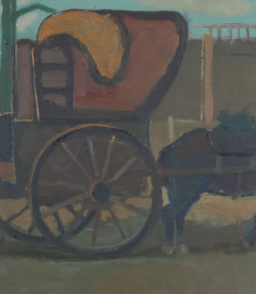 Mid-Century Swedish Original Oil on Board Painting 'Horse and Buggy' WD1243044