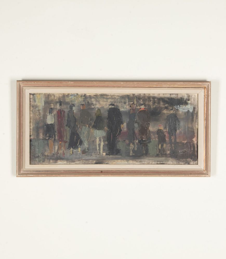 Mid-Century Swedish Original Oil on Board Painting 'Spectators' WD1243047