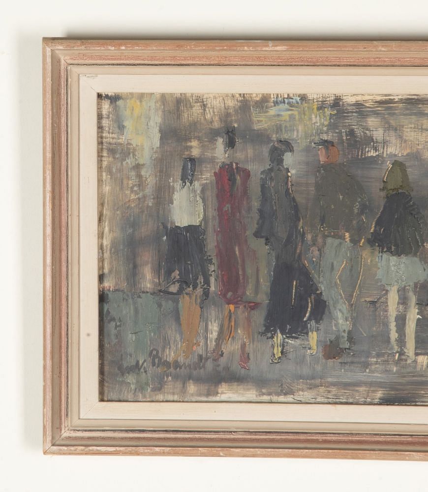 Mid-Century Swedish Original Oil on Board Painting 'Spectators' WD1243047