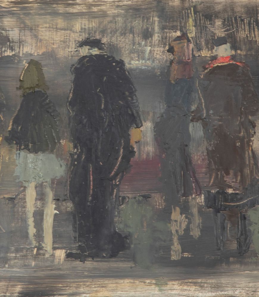 Mid-Century Swedish Original Oil on Board Painting 'Spectators' WD1243047