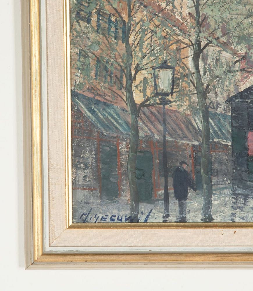 Mid-Century European Original Oil on Board Painting 'After Rain, Montmartre' WD1243050