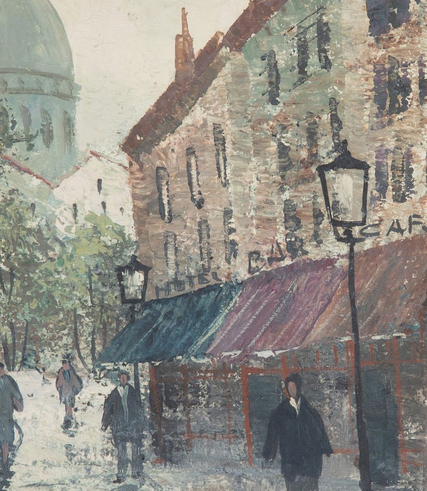 Mid-Century European Original Oil on Board Painting 'After Rain, Montmartre' WD1243050