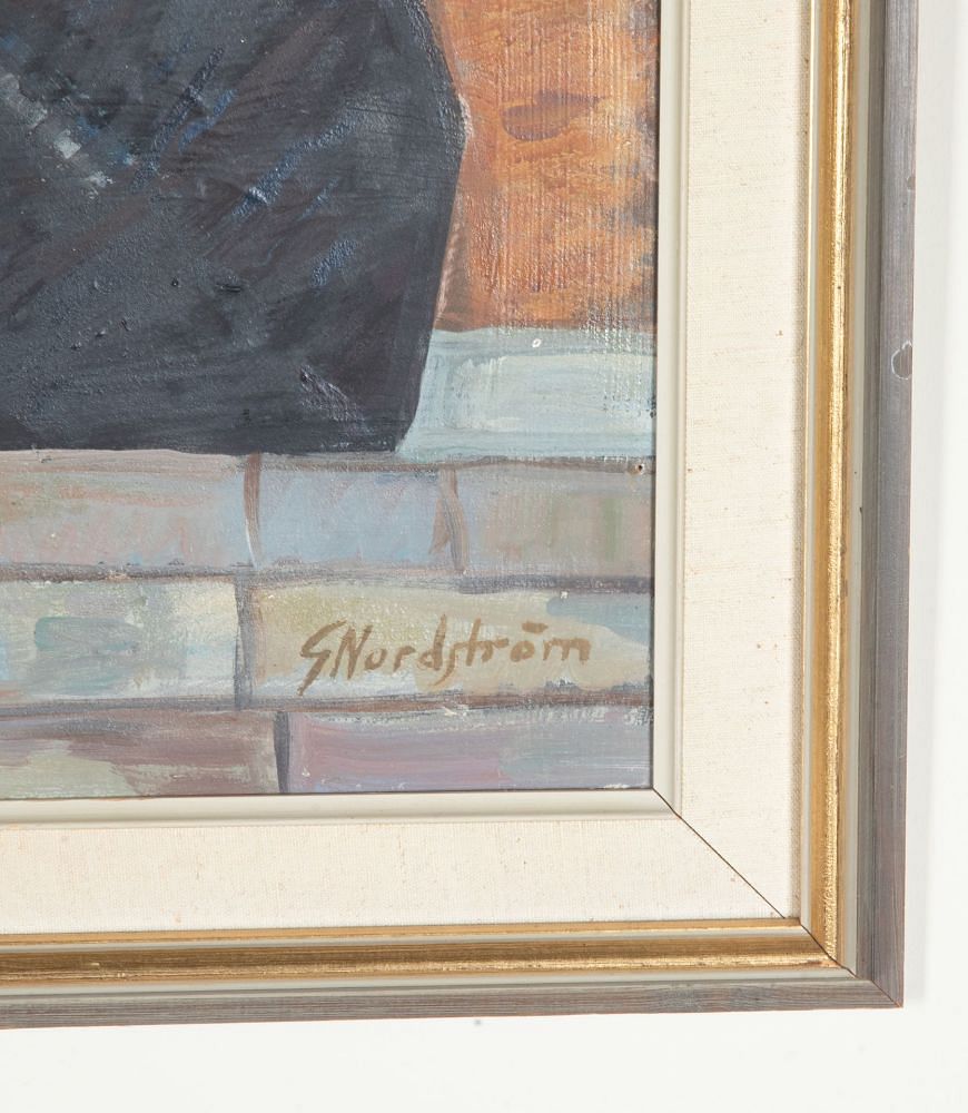 Mid-Century Swedish Oil on Board 'Gossiping in the Square' WD1243052