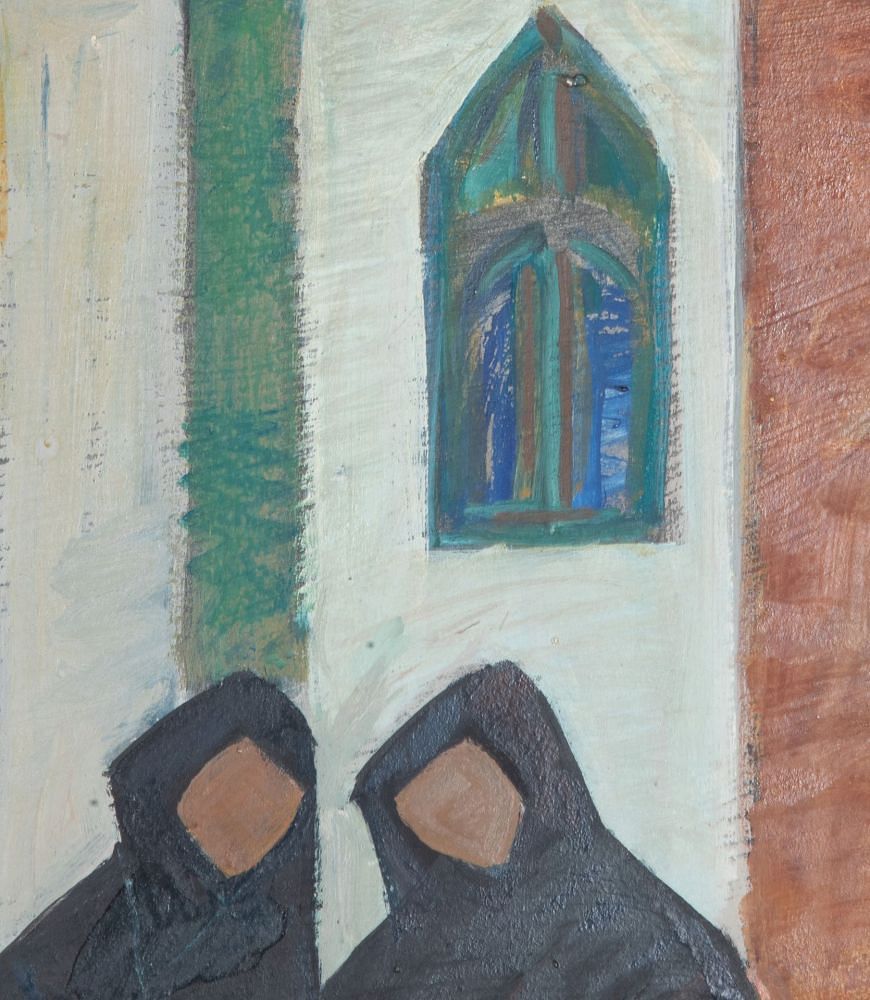 Mid-Century Swedish Oil on Board 'Gossiping in the Square' WD1243052