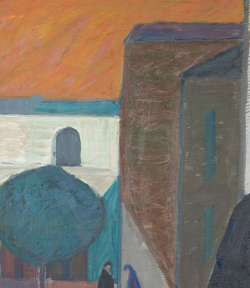 Mid-Century Swedish Oil on Board 'Gossiping in the Square' WD1243052