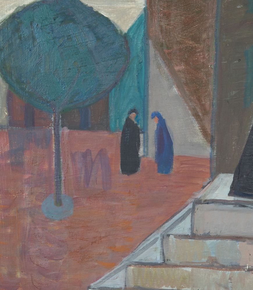 Mid-Century Swedish Oil on Board 'Gossiping in the Square' WD1243052
