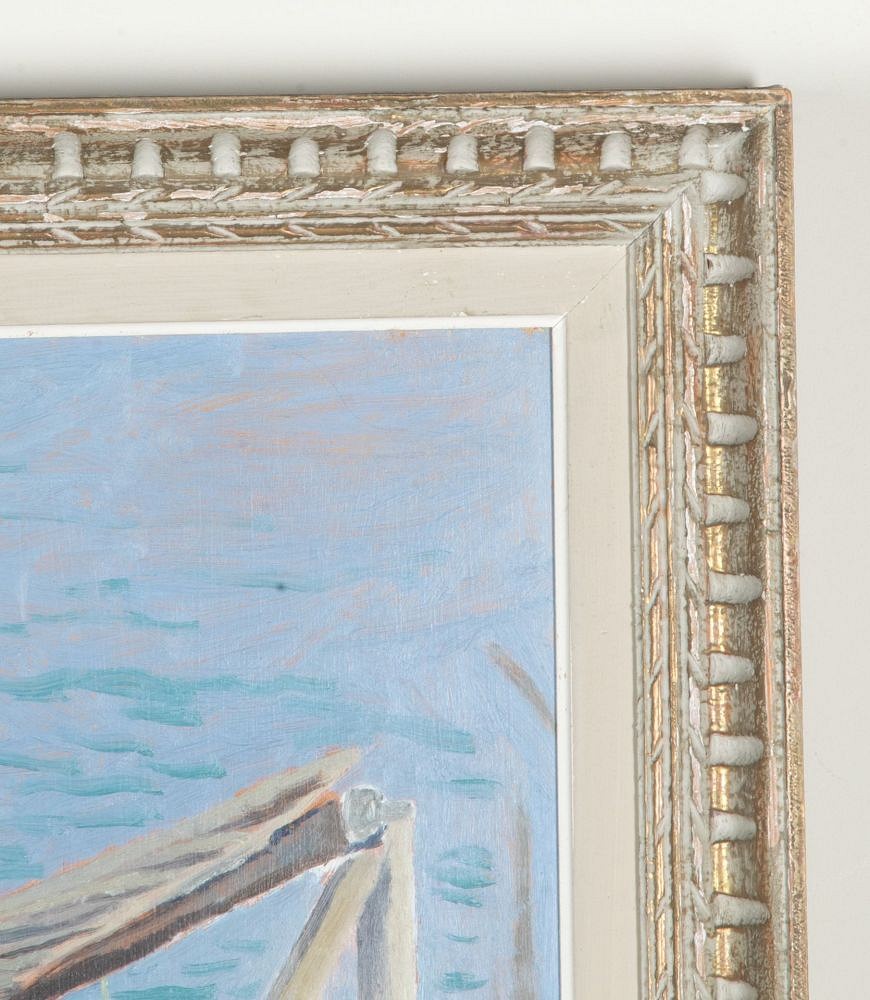 Mid-Century Swedish Oil on Board Painting 'An Old Boat at a Jetty' by Jurgen von Konow WD1243055
