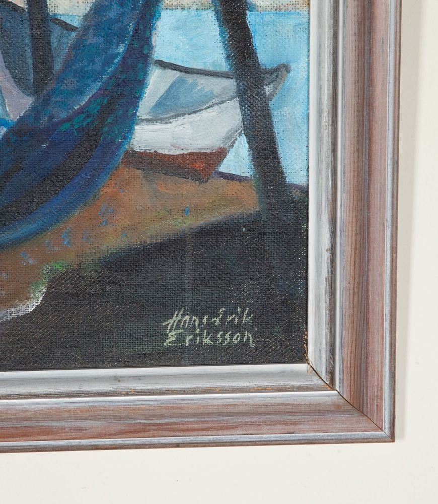 20th Century Swedish Modernist Oil on Board Painting 'Drying Nets' WD1243060