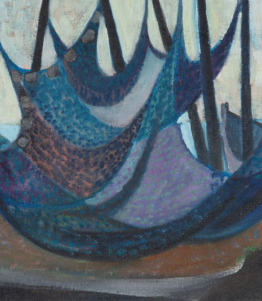 20th Century Swedish Modernist Oil on Board Painting 'Drying Nets' WD1243060