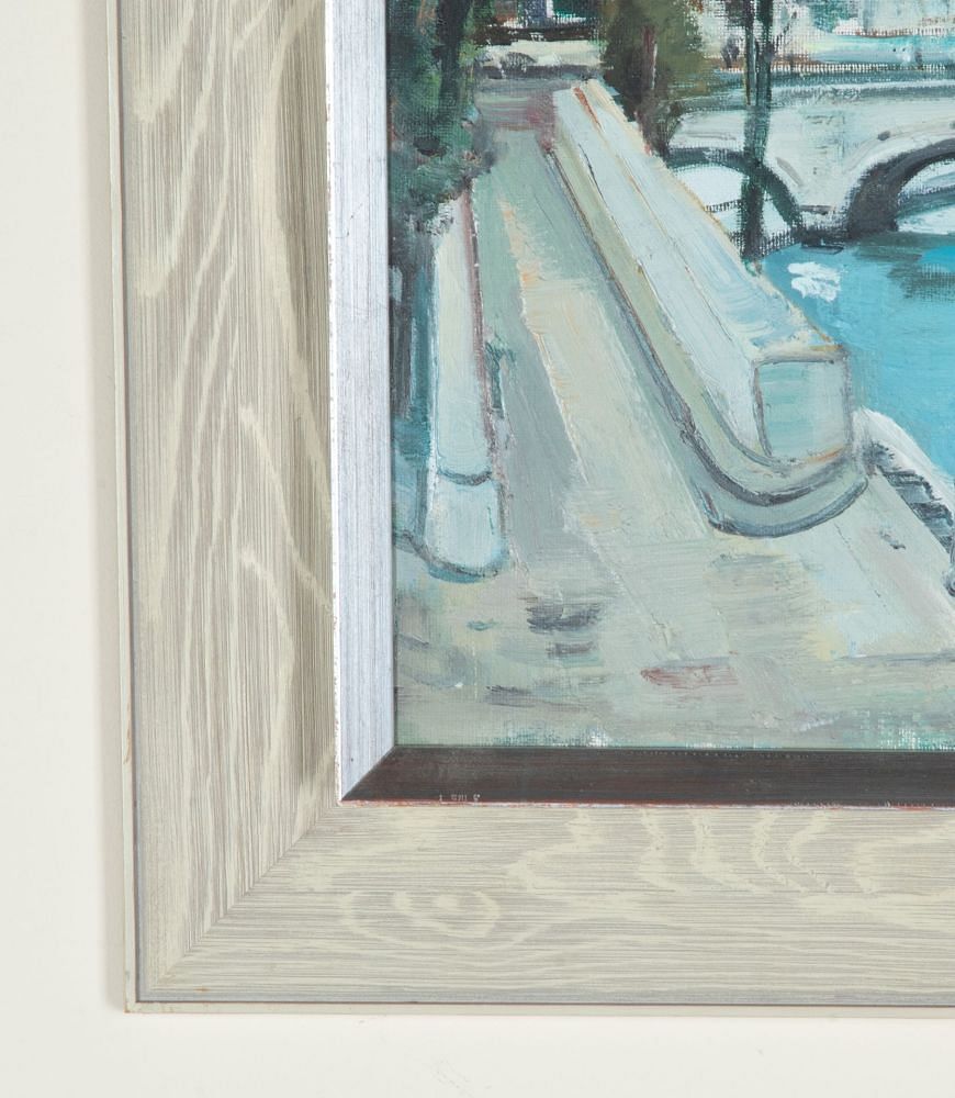 Mid-Century Swedish Original Oil on Canvas Painting 'A Bridge Over the Seine' WD1243065