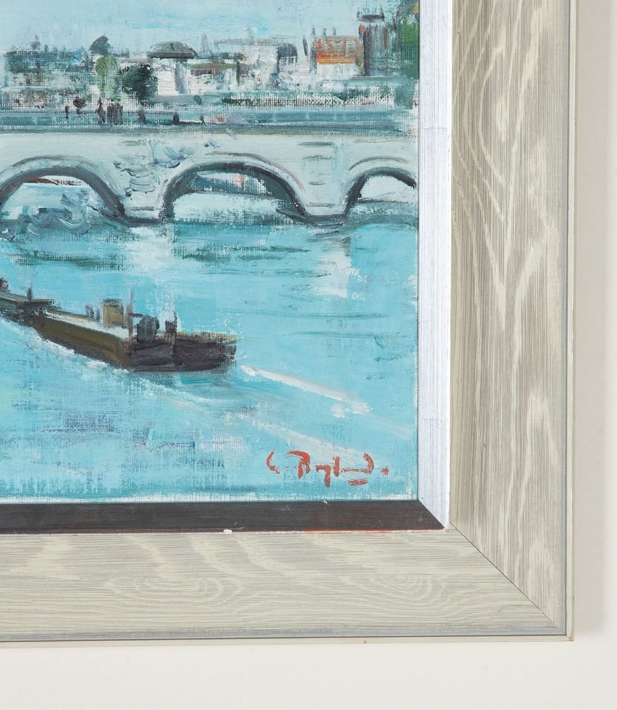 Mid-Century Swedish Original Oil on Canvas Painting 'A Bridge Over the Seine' WD1243065