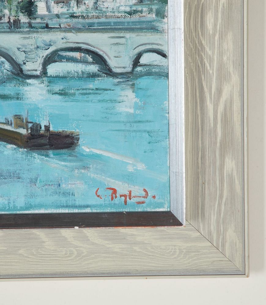 Mid-Century Swedish Original Oil on Canvas Painting 'A Bridge Over the Seine' WD1243065