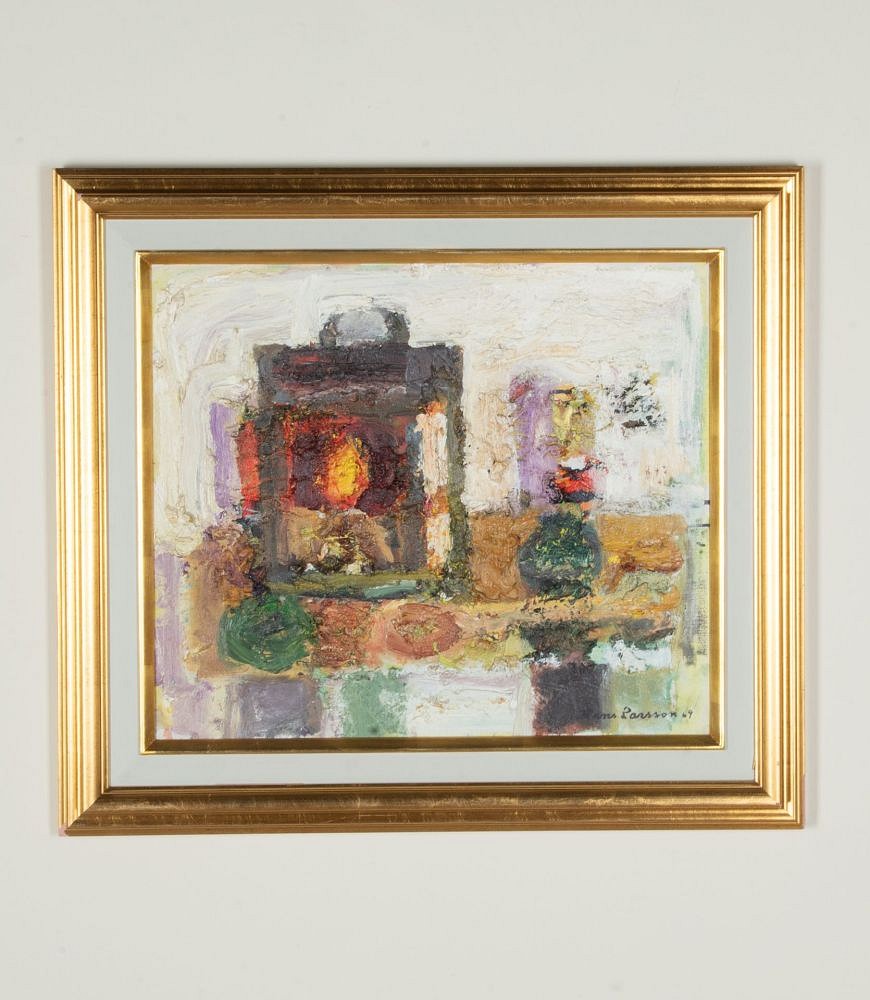 Mid-Century Swedish Oil on Canvas Painting 'Still Life with Lamp' by Hans Larsson (1910-73) WD1243067