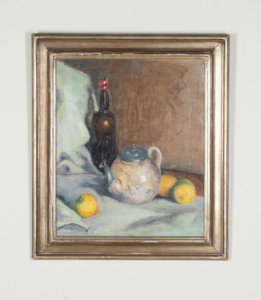 Early 20th Century English Oil on Canvas 'Still life with Teapot & Wine Bottle' WD1243069