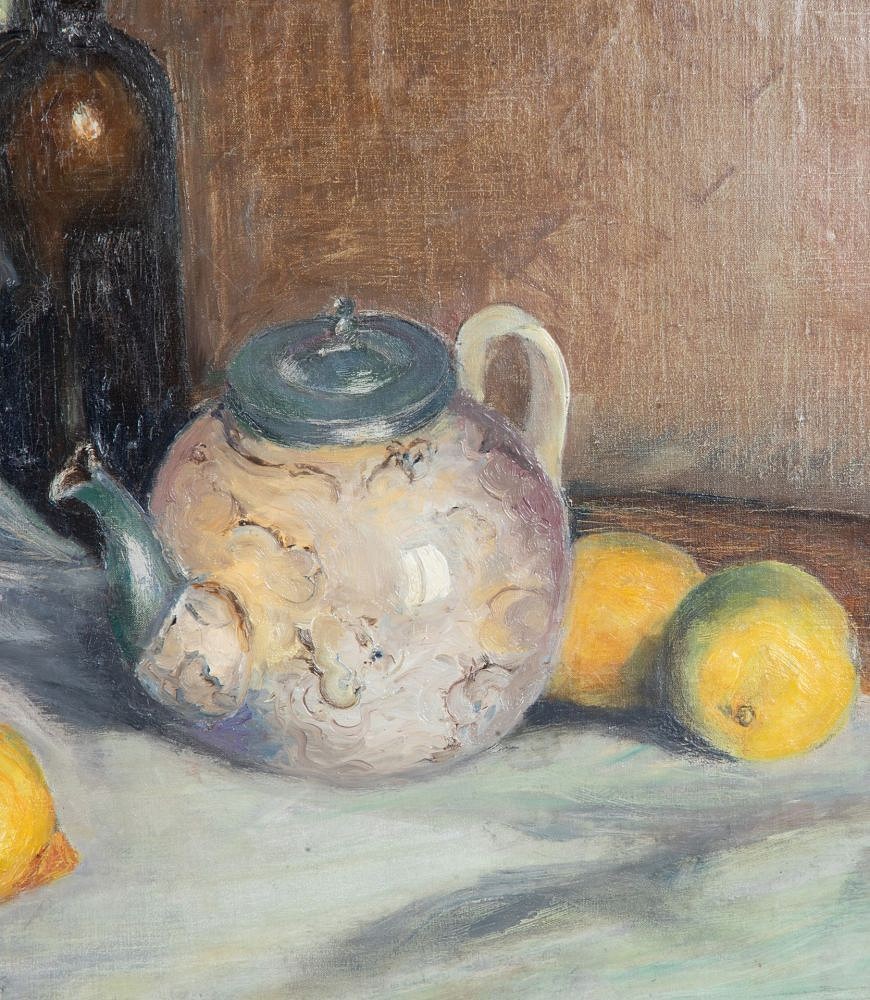 Early 20th Century English Oil on Canvas 'Still life with Teapot & Wine Bottle' WD1243069